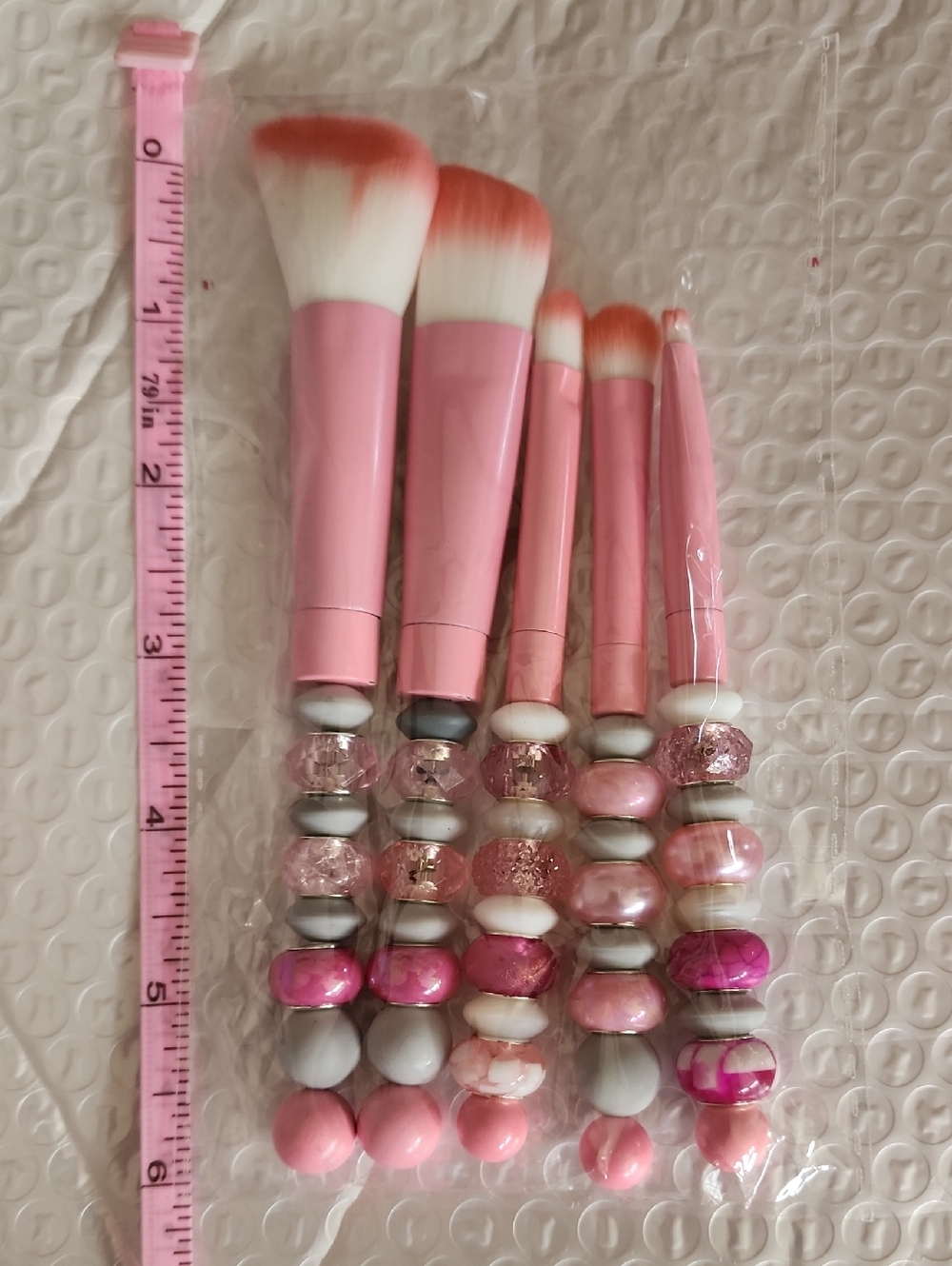 Pink Makeup Brush Set with Beaded Handles